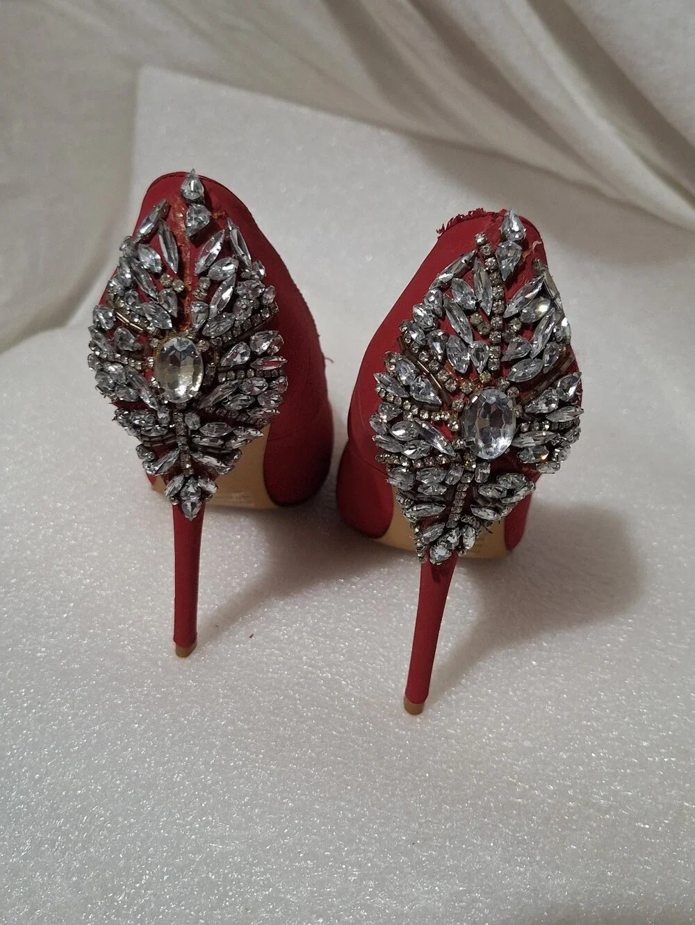 Red Jeweled Pointed-Toe Stiletto Pumps - Women